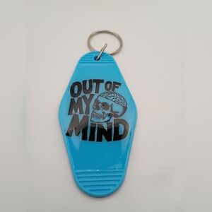 Motel Keychain Custom Retro Styled Blue Skull Text Keyring Key Tag